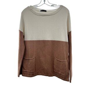 Pretty Garden Women's Colorblock Pullover Sweater White/Tan Size Medium